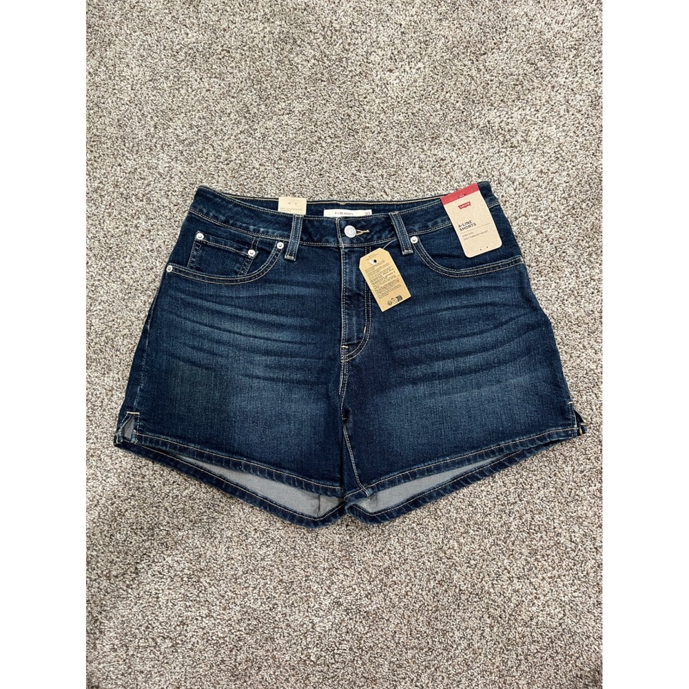 Levis A-Line Shorts Womens 30 Dark Wash Denim Mid Rise Easy Through Hip NWT